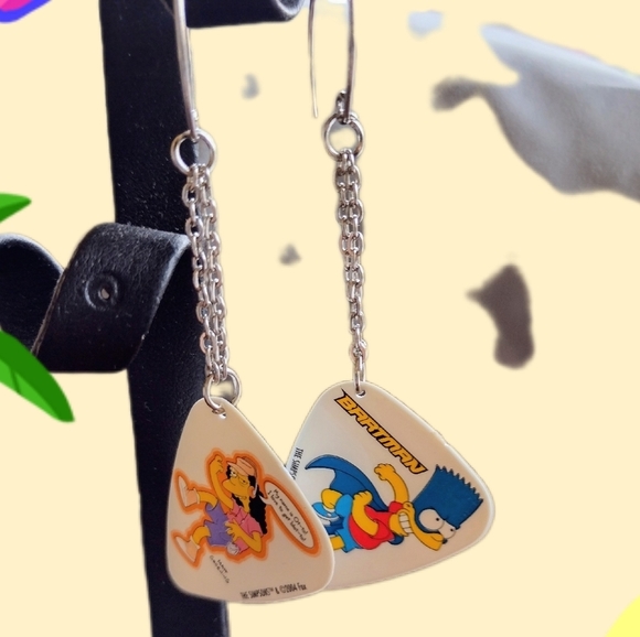 New Handmade Bartman & Ot-To Guitar Pick Dangle Earrings - Picture 9 of 10